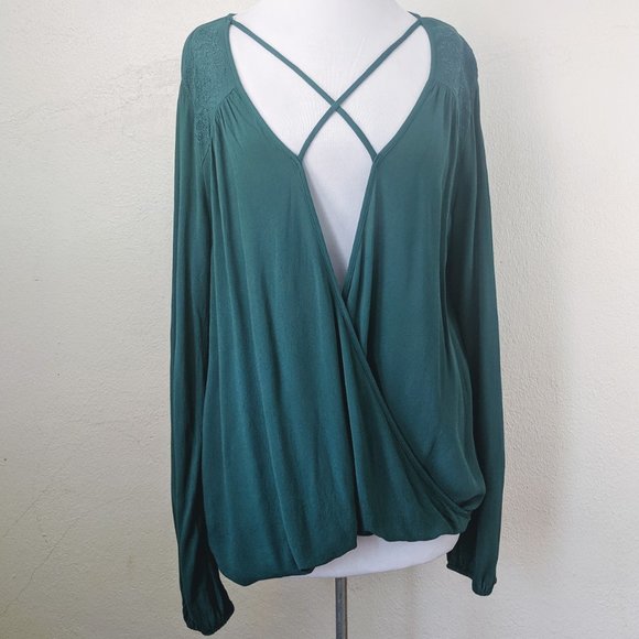 Evergreen Embroidered X Neck Peasant Top Katie K - Picture 3 of 8